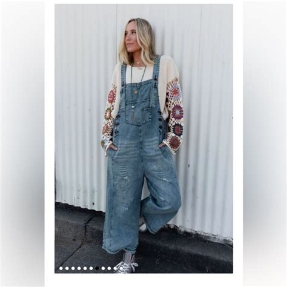 Boho Slouchy Distressed Overalls